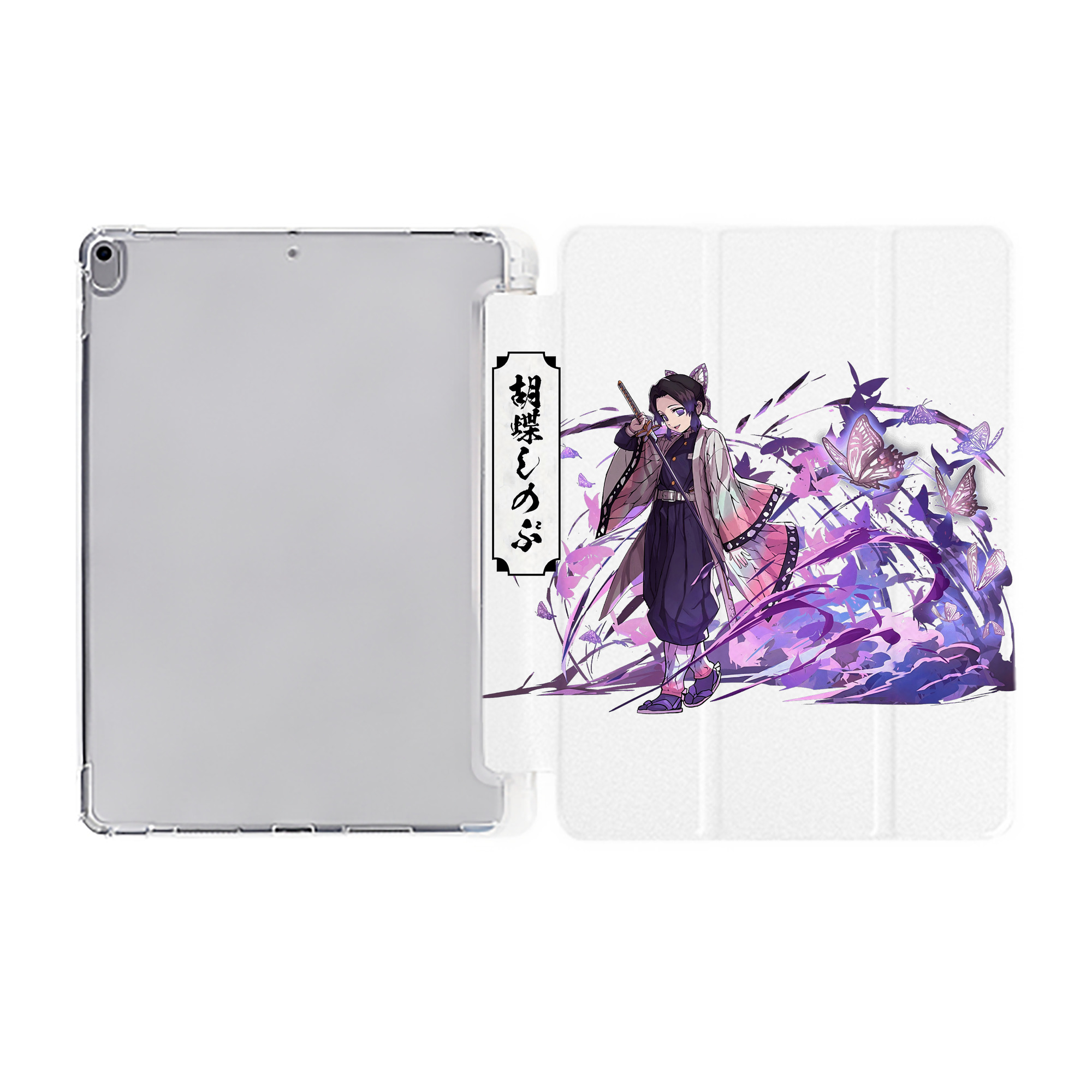 （画像用） 鬼滅の刃（きめつのやいば）蟲柱-胡蝶 しのぶ／こちょう しのぶ Kochou Shinobu IPad ケース ペン収納付き 三つ折りスタンド PUレザー×シリコン 対応機種9.5/10.5/10.9インチ